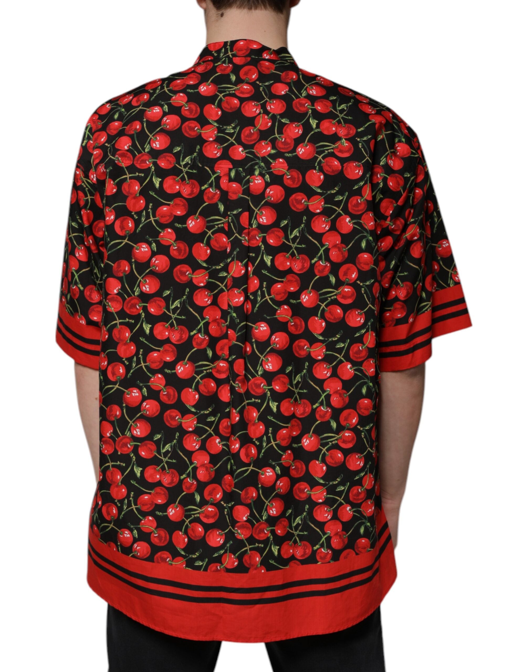 Dolce & Gabbana Black Cherry Cotton Button-Down Casual Shirt